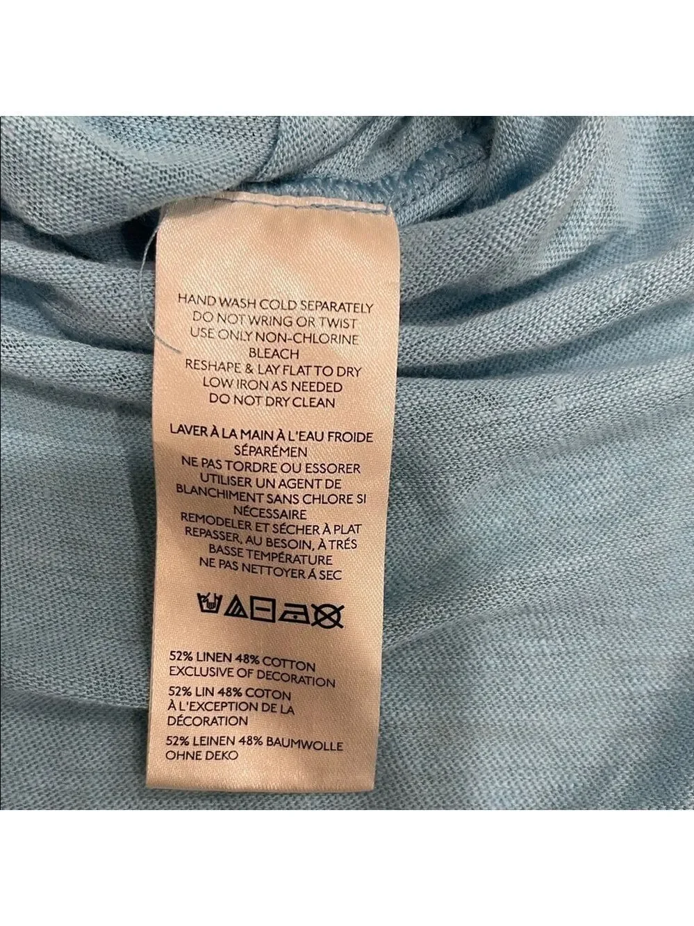 Free People Linen Blend Distressed Oversized Muscle T Shirt SZ S Blue